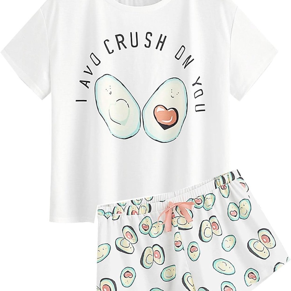 Avocado Print Pajama Set - White